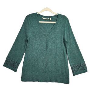 SOFT SURROUNDINGS Green Wool Blend Lace Sweater Cozy Comfort Feminine SIZE SMALL